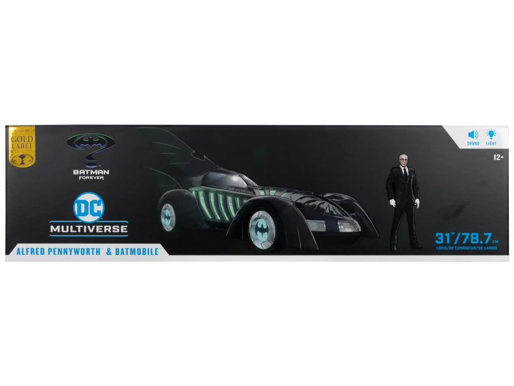 DC Multiverse Batman Forever Alfred Pennyworth & Batmobile